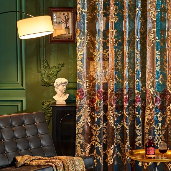 2PCS Vintage American Lace Embroidered Sheer Curtains with Transparent Fabric - Picture 8 of 10